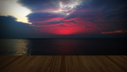 Fototapeta na wymiar Wooden deck with twilight cloud
