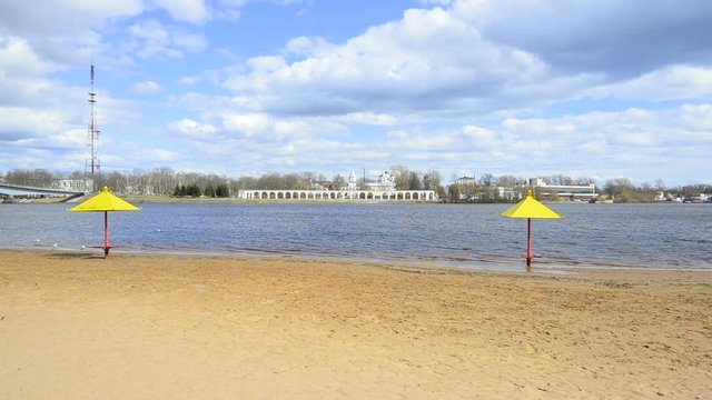 Beach city of Veliky Novgorod early in the spring, Russia