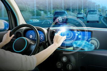 vehicle cockpit and screen, car electronics, automotive technology, autonomous car, abstract image...