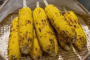 Closed up grilled corn ready to serve