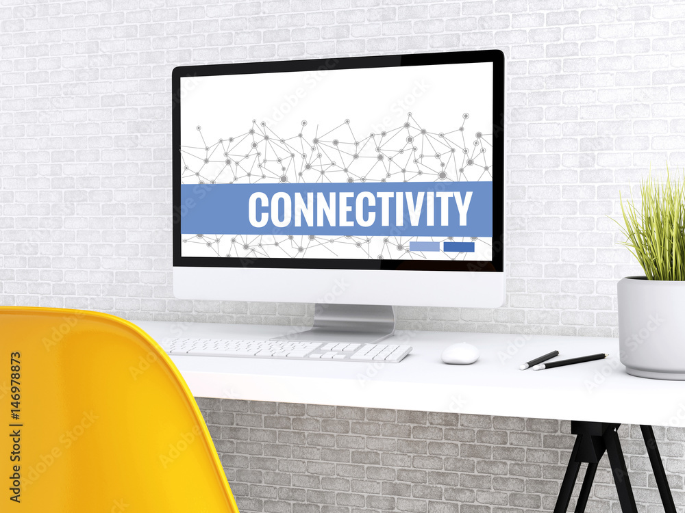 Poster 3d computer with word connectivity.