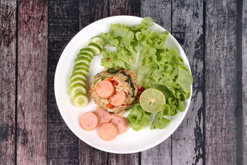 Thai food, Fried jasmine rice withsausage.