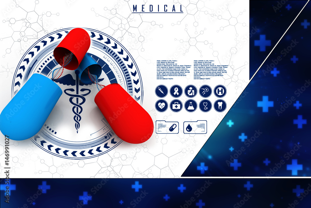 Poster 3d render of dna structure with capsule