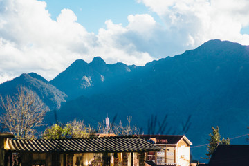 Colourful sunshine on a landscape of beautiful  Fan Si Pan (Fansipan) or Phan Xi Pang mountain, the...