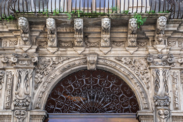 Close up on Palace of the Seminary of the Clerics in Catania, Sicily Island of Italy