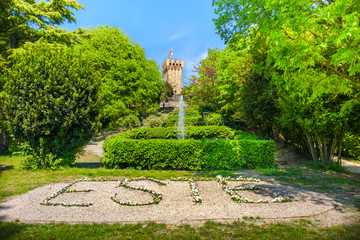 Carrarese castle italian garden in Este town euganean hills area padova province veneto region italy