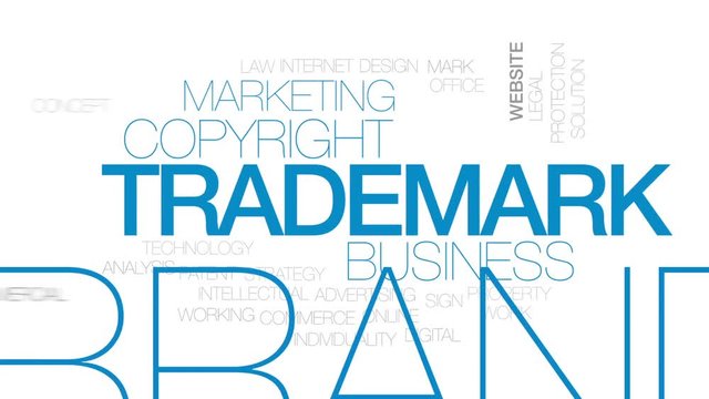 Trademark animated word cloud, text design animation. Kinetic typography.