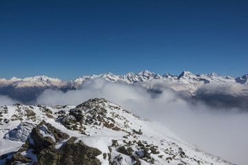 Summit Mountain Panorama View From B&ouml;ses Weibele 2.521m In The Austrian Alps In Winter
