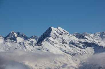 Fototapeta na wymiar Winter Mountain Landscape View From Böses Weibele 2.521m To Großglockner 3.798m & Hochschober 3.240m