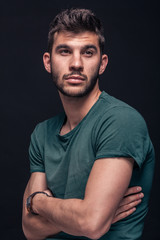 one young man, looking up above,