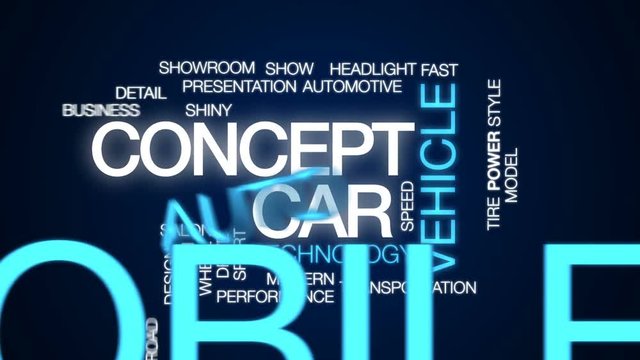Concept car animated word cloud, text design animation.