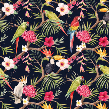 Watercolor tropical floral pattern