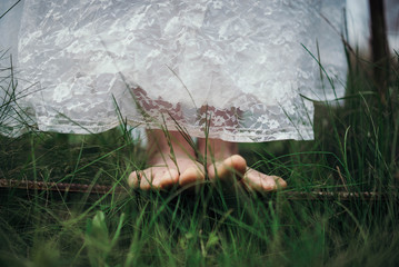 Foot girls in the mountains on the stairs