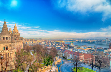 Obraz premium Budapest panoramic view from the Citadel with bridges and the Parliament