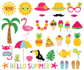 Summer design elements and photo booth props set