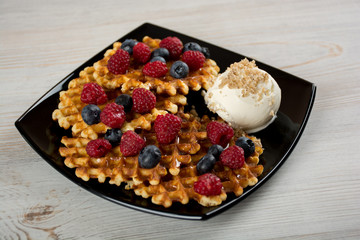 Plate of belgian waffles