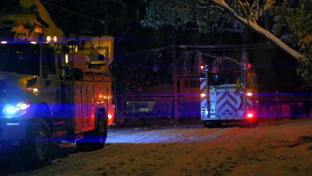 4K Emergency Road Truck Accident, Flashing Lights at Night Transportation Storm