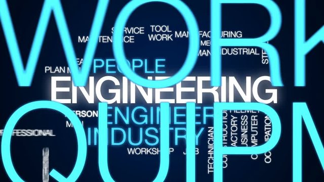 Engineering animated word cloud, text design animation.