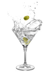 martini with olives and splashes - obrazy, fototapety, plakaty