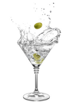 martini with olives and splashes