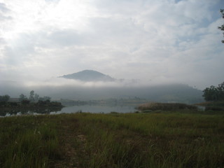 Beautiful landscape in the  forest mountains majestic view Foggy Morning. Fog caused by the...