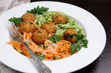 Spaghetti with cheese and meatballs