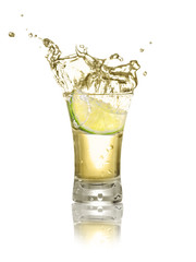 tequila shot with lime slice