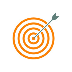 Icono plano diana con flecha gris y naranja en fondo blanco