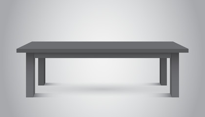 Vector 3d table for object presentation. Empty dark top table on gray background.