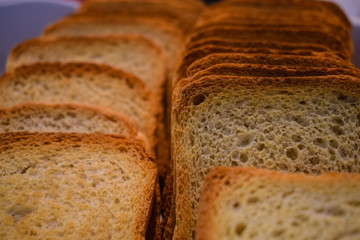 Slices of bread in a row