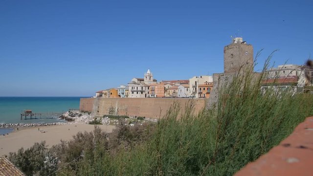 Old town of Termoli with beach, trabucco and castle (Molise, Italy)
