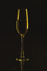 Wine glass on a black mirror background