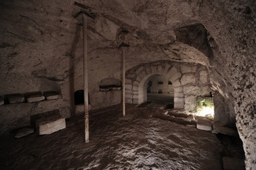 Ancient Jewish tombs in caves of ruins of the Old City Beit She'arim, Israel
