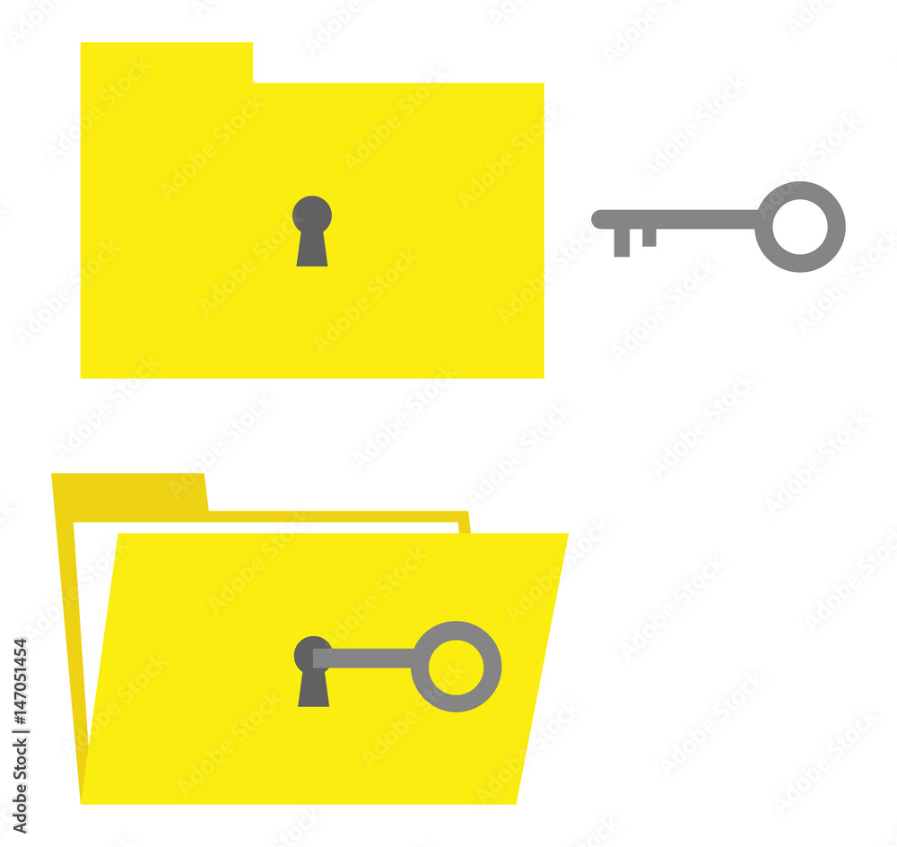 Aufkleber folder with keyhole and key unlocking