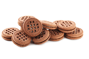 Chocolate cookies with cream isolated on a white