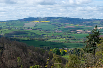 View over the English countryside in Somerset.