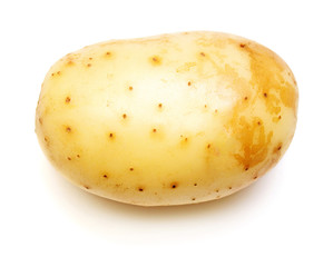 Young potato isolated on white background. Harvest new. Flat lay, top view