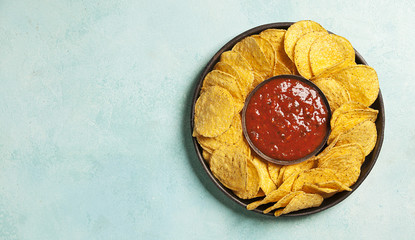 Mexican nachos chips with salsa sauce