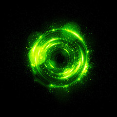 3D Atom icon. Luminous nuclear model on dark background. Glowing energy balls. Molecule structure. Trace atoms and electrons..Physics concept. Microscopic forms. Nuclear reaction element. Supernova