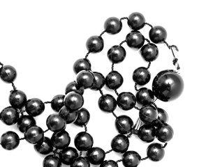 Black beads on a white background