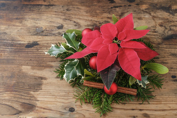 Christmas decoration with poinsettia flower (Euphorbia pulcherrima)