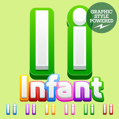 Vector cute children alphabet set. Contains different graphic style. Letter I