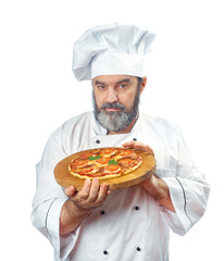  chief cook holding pizza napoletana
