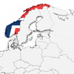 3D Map of Norway with Norwegian Flag on White Background 3D Illustration