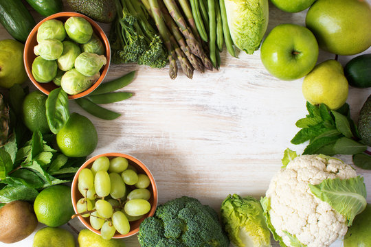 Top View Of Green Fruits And Vegetables