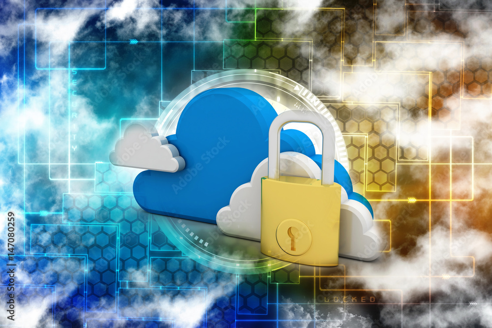 Poster 3d rendering cloud computing, security