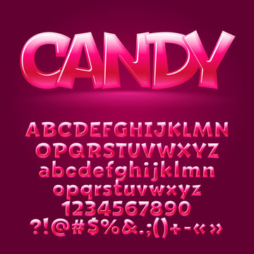 Vector sweet candy glossy letters, number, symbols. Contains graphic style