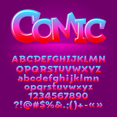 Fototapeta na wymiar Vector comic candy glossy letters, number, symbols. Contains graphic style