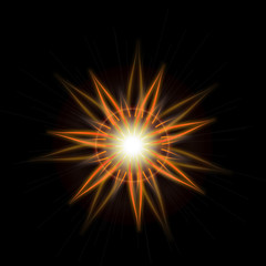 Bright Star Burst Light Effect with Glittering, Glowing Sparkles - Nebula Flare and Glare, Element for Texture or Background, Isolated on Black