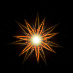 Fototapeta premium Bright Star Burst Light Effect with Glittering, Glowing Sparkles - Nebula Flare and Glare, Element for Texture or Background, Isolated on Black